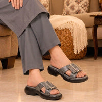 Black Buckle Comfort Slipper for Women FT-1008