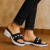 Pearl Embellished Platform Medicated Slides for Women ST-1007
