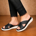 Ladies Leather Comfort Slipper – Pressure Point Support Black-1004