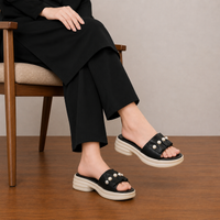 Pearl Embellished Platform Medicated Slides for Women 1007